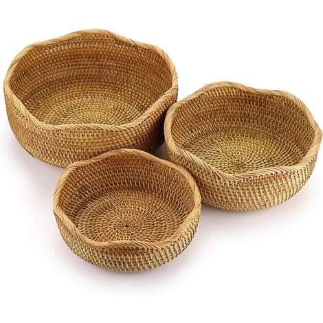 ENLENK 3pcs Panier De Service Corbeille à Fruits Panier D’osier Rangement Pour Cookies, Pain ,fruits (rond,vague) 3 ENLENK 3pcs Panier De Service Corbeille à Fruits Panier D’osier Rangement Pour Cookies, Pain ,fruits (rond,vague)
