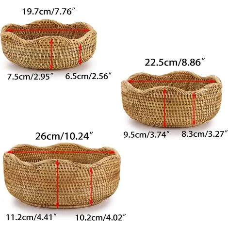 ENLENK 3pcs Panier De Service Corbeille à Fruits Panier D’osier Rangement Pour Cookies, Pain ,fruits (rond,vague) 4 ENLENK 3pcs Panier De Service Corbeille à Fruits Panier D’osier Rangement Pour Cookies, Pain ,fruits (rond,vague) – Image 2