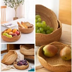 ENLENK 3pcs Panier De Service Corbeille à Fruits Panier D’osier Rangement Pour Cookies, Pain ,fruits (rond,vague) 9 ENLENK 3pcs Panier De Service Corbeille à Fruits Panier D’osier Rangement Pour Cookies, Pain ,fruits (rond,vague) -Petit rangement Soldes Magasin 67680201 3