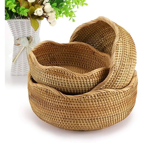 ENLENK 3pcs Panier De Service Corbeille à Fruits Panier D’osier Rangement Pour Cookies, Pain ,fruits (rond,vague) 7 ENLENK 3pcs Panier De Service Corbeille à Fruits Panier D’osier Rangement Pour Cookies, Pain ,fruits (rond,vague) – Image 5