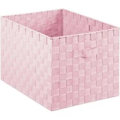 RELAXDAYS 3x Paniers De Rangement Avec Poignée, Plastique, Aspect Tressé, 26 X 40 X 30 Cm, Corbeille Salle De Bain, Boîte, Rose -Petit rangement Soldes Magasin 67693265 2