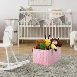 RELAXDAYS 3x Paniers De Rangement Avec Poignée, Plastique, Aspect Tressé, 26 X 40 X 30 Cm, Corbeille Salle De Bain, Boîte, Rose -Petit rangement Soldes Magasin 67693265 3