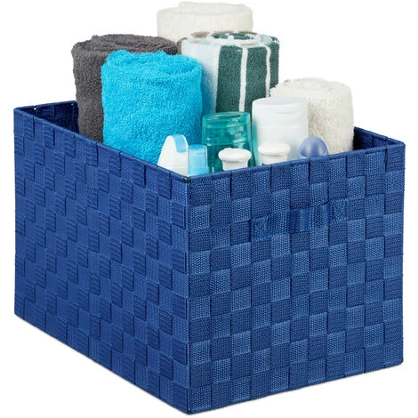 RELAXDAYS 1x Panier De Rangement Avec Poignée, Plastique, Aspect Tressé, 26 X 40 X 30 Cm, Corbeille Salle De Bain, Boîte, Bleu 3 RELAXDAYS 1x Panier De Rangement Avec Poignée, Plastique, Aspect Tressé, 26 X 40 X 30 Cm, Corbeille Salle De Bain, Boîte, Bleu
