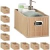 RELAXDAYS 10x Paniers De Rangement Bambou, Corbeille Salle De Bain, Carré, Panière, Boîte étroite, 14x15x31 Cm, Pliant, Nature -Petit rangement Soldes Magasin 67693285 1
