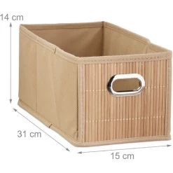RELAXDAYS 10x Paniers De Rangement Bambou, Corbeille Salle De Bain, Carré, Panière, Boîte étroite, 14x15x31 Cm, Pliant, Nature -Petit rangement Soldes Magasin 67693285 5