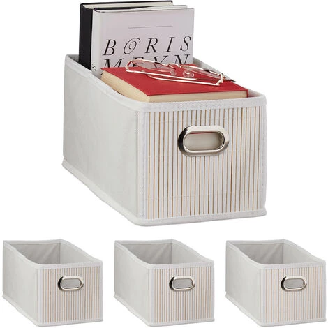 RELAXDAYS 4x Paniers De Rangement Bambou, Corbeille Salle De Bain, Carré, Panière, Boîte étroite, 14x15x31 Cm, Pliant, Blanc 3 RELAXDAYS 4x Paniers De Rangement Bambou, Corbeille Salle De Bain, Carré, Panière, Boîte étroite, 14x15x31 Cm, Pliant, Blanc