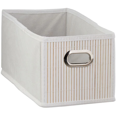 RELAXDAYS 4x Paniers De Rangement Bambou, Corbeille Salle De Bain, Carré, Panière, Boîte étroite, 14x15x31 Cm, Pliant, Blanc 4 RELAXDAYS 4x Paniers De Rangement Bambou, Corbeille Salle De Bain, Carré, Panière, Boîte étroite, 14x15x31 Cm, Pliant, Blanc – Image 2