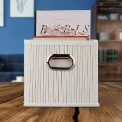 RELAXDAYS 4x Paniers De Rangement Bambou, Corbeille Salle De Bain, Carré, Panière, Boîte étroite, 14x15x31 Cm, Pliant, Blanc 9 RELAXDAYS 4x Paniers De Rangement Bambou, Corbeille Salle De Bain, Carré, Panière, Boîte étroite, 14x15x31 Cm, Pliant, Blanc -Petit rangement Soldes Magasin 67693296 3