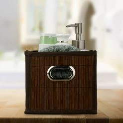 RELAXDAYS 1x Panier De Rangement Bambou, Corbeille Salle De Bain, Carré, Panière, Boîte étroite, 14x15x31 Cm, Pliant, Marron -Petit rangement Soldes Magasin 67693297 3