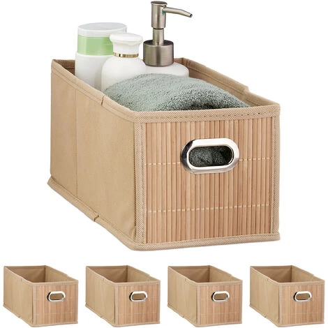 RELAXDAYS 5x Paniers De Rangement Bambou, Corbeille Salle De Bain, Carré, Panière, Boîte étroite, 14x15x31 Cm, Pliant, Nature 3 RELAXDAYS 5x Paniers De Rangement Bambou, Corbeille Salle De Bain, Carré, Panière, Boîte étroite, 14x15x31 Cm, Pliant, Nature