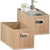 RELAXDAYS 2x Paniers De Rangement Bambou, Corbeille Salle De Bain, Carré, Panière, Boîte étroite, 14x15x31 Cm, Pliant, Nature -Petit rangement Soldes Magasin 67693491 1