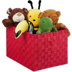 RELAXDAYS 1x Panier De Rangement Avec Poignée, Plastique, Aspect Tressé, 26 X 40 X 30 Cm, Corbeille Salle De Bain, Boîte, Rouge