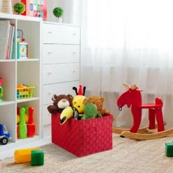 RELAXDAYS 1x Panier De Rangement Avec Poignée, Plastique, Aspect Tressé, 26 X 40 X 30 Cm, Corbeille Salle De Bain, Boîte, Rouge -Petit rangement Soldes Magasin 67693519 3