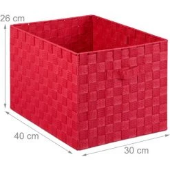 RELAXDAYS 1x Panier De Rangement Avec Poignée, Plastique, Aspect Tressé, 26 X 40 X 30 Cm, Corbeille Salle De Bain, Boîte, Rouge -Petit rangement Soldes Magasin 67693519 5