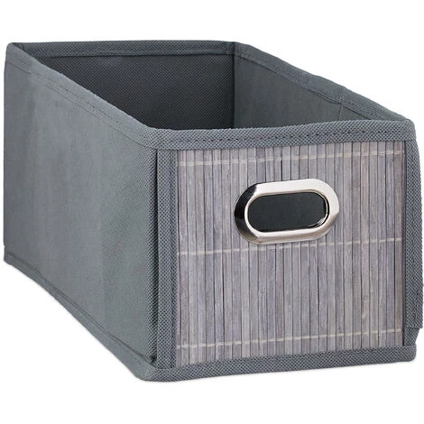 RELAXDAYS 4x Paniers De Rangement Bambou, Corbeille Salle De Bain, Carré, Panière, Boîte étroite, 14x15x31 Cm, Pliant, Gris 4 RELAXDAYS 4x Paniers De Rangement Bambou, Corbeille Salle De Bain, Carré, Panière, Boîte étroite, 14x15x31 Cm, Pliant, Gris – Image 2