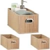 RELAXDAYS 3x Paniers De Rangement Bambou, Corbeille Salle De Bain, Carré, Panière, Boîte étroite, 14x15x31 Cm, Pliant, Nature -Petit rangement Soldes Magasin 67693526 1