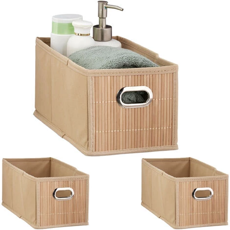 RELAXDAYS 3x Paniers De Rangement Bambou, Corbeille Salle De Bain, Carré, Panière, Boîte étroite, 14x15x31 Cm, Pliant, Nature 3 RELAXDAYS 3x Paniers De Rangement Bambou, Corbeille Salle De Bain, Carré, Panière, Boîte étroite, 14x15x31 Cm, Pliant, Nature
