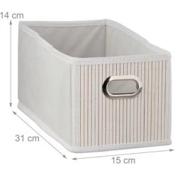 RELAXDAYS 3x Paniers De Rangement Bambou, Corbeille Salle De Bain, Carré, Panière, Boîte étroite, 14x15x31 Cm, Pliant, Blanc -Petit rangement Soldes Magasin 67693529 5