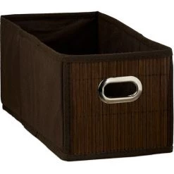 RELAXDAYS 3x Paniers De Rangement Bambou, Corbeille Salle De Bain, Carré, Panière, Boîte étroite, 14x15x31 Cm, Pliant, Marron -Petit rangement Soldes Magasin 67693531 2