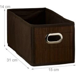 RELAXDAYS 3x Paniers De Rangement Bambou, Corbeille Salle De Bain, Carré, Panière, Boîte étroite, 14x15x31 Cm, Pliant, Marron -Petit rangement Soldes Magasin 67693531 5