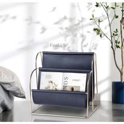 FLYME Métal Cuir PU Porte-Magazines, Porte- Journaux, Porte-revues En Métal Pour Magazines, Journaux Ou Magazines, Porte-revues Pour La Salle De Bain, Cuisine, Toilette (Marron) -Petit rangement Soldes Magasin 67808156 5