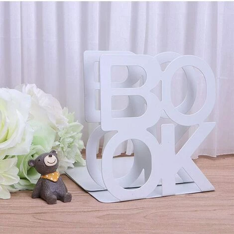 FLYME 1 Paire De Serre-livres En Métal Antidérapants En Forme De L Pour étagère De Bureau (blanc) 6 FLYME 1 Paire De Serre-livres En Métal Antidérapants En Forme De L Pour étagère De Bureau (blanc) – Image 4