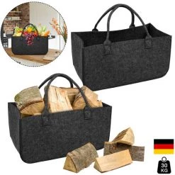 UISEBRT Lot De 2 Sacs En Feutre Pour Bois De Cheminée - Avec Poignées De Transport - 25 X 25 X 50 Cm - Gris Foncé