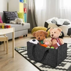 UISEBRT Lot De 2 Sacs En Feutre Pour Bois De Cheminée - Avec Poignées De Transport - 25 X 25 X 50 Cm - Gris Foncé -Petit rangement Soldes Magasin 67839469 5