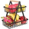 FVBJD 2 Etages Corbeille à Fruit Métal, Corbeille à Fruits Détachable Porte-fruits, Support Décoratif Pour Fruits, Stand De Fruits Pour La Cuisine, Support Pour Bol à Fruits Avec Manche En Bois (Noir) -Petit rangement Soldes Magasin 67901980 1