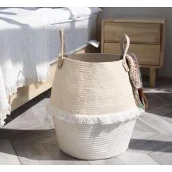 HELLO KITTY BAIN Panier De Rangement à Linge Tissé En Corde De Coton Avec Poignées Organisateur Multifonctionnel Et Boîte De Rangement Beige -Petit rangement Soldes Magasin 67919804 3