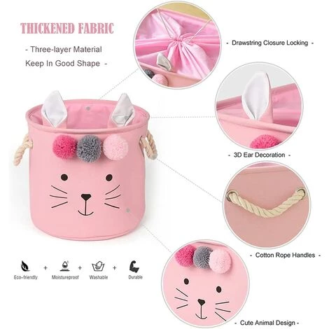 HELLO KITTY BAIN Panier De Rangement Pliable En Tissu Petite Boîte De Rangement Ronde Avec Couvercle à Cordon Et Poignée Pour Vêtements Jouets Rose 5 HELLO KITTY BAIN Panier De Rangement Pliable En Tissu Petite Boîte De Rangement Ronde Avec Couvercle à Cordon Et Poignée Pour Vêtements Jouets Rose – Image 3