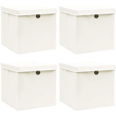 LangRay Maison & Jardin Boîtes De Rangement Avec Couvercles 4pcs Blanc 32x32x32cm Tissu 3 LangRay Maison & Jardin Boîtes De Rangement Avec Couvercles 4pcs Blanc 32x32x32cm Tissu