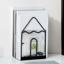 FUIENKO Serre-livres En Fer Forgé Noir Et Blanc, Support De Livre Simple En Métal Pour Bureau D'étudiant, étagère De Rangement, Organisateur De Livres Et Magazines, 1 Pièce,F -Petit rangement Soldes Magasin 68241686 3