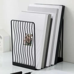 FUIENKO Serre-livres En Fer Forgé Noir Et Blanc, Support De Livre Simple En Métal Pour Bureau D'étudiant, étagère De Rangement, Organisateur De Livres Et Magazines, 1 Pièce,F -Petit rangement Soldes Magasin 68241686 4