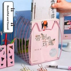 Fuienko – Support En Métal Pour Livres, Chat Kawaii Créatif, Pour Magazines, Serre-livres, étagère De Rangement De Bureau,Pink -Petit rangement Soldes Magasin 68241764 3
