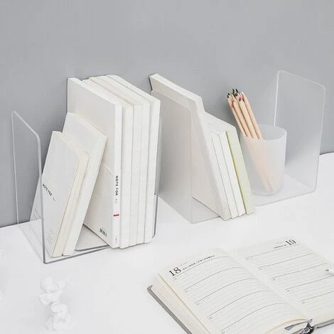 FUIENKO Organisateur De Livres De Bureau En Forme De L, Porte-livre De Bureau, Accessoires De Papeterie Scolaire, Support De Livres,Clair 4 FUIENKO Organisateur De Livres De Bureau En Forme De L, Porte-livre De Bureau, Accessoires De Papeterie Scolaire, Support De Livres,Clair – Image 2