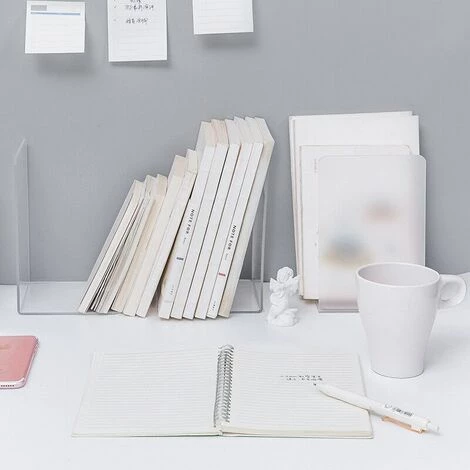 FUIENKO Organisateur De Livres De Bureau En Forme De L, Porte-livre De Bureau, Accessoires De Papeterie Scolaire, Support De Livres,Clair 5 FUIENKO Organisateur De Livres De Bureau En Forme De L, Porte-livre De Bureau, Accessoires De Papeterie Scolaire, Support De Livres,Clair – Image 3