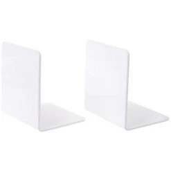 FUIENKO Serre-livres En Acrylique Blanc En Forme De L, 2 Pièces, Organisateur De Bureau, Accessoires De Papeterie Scolaire Et De Bureau,S