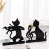 FUIENKO Porte-livre Décoratif En Métal, 1 Paire, Créatif, En Forme De Chat, Noir, Support Artistique Pour Livre De Bureau, Pour La Maison Et Le Bureau, Organisateur De Bouchons De Livres,Violin Cat