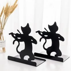 FUIENKO Porte-livre Décoratif En Métal, 1 Paire, Créatif, En Forme De Chat, Noir, Support Artistique Pour Livre De Bureau, Pour La Maison Et Le Bureau, Organisateur De Bouchons De Livres,Violin Cat -Petit rangement Soldes Magasin 68243509 3