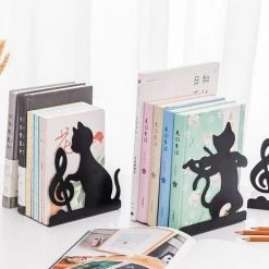 FUIENKO Porte-livre Décoratif En Métal, 1 Paire, Créatif, En Forme De Chat, Noir, Support Artistique Pour Livre De Bureau, Pour La Maison Et Le Bureau, Organisateur De Bouchons De Livres,Violin Cat -Petit rangement Soldes Magasin 68243509 4