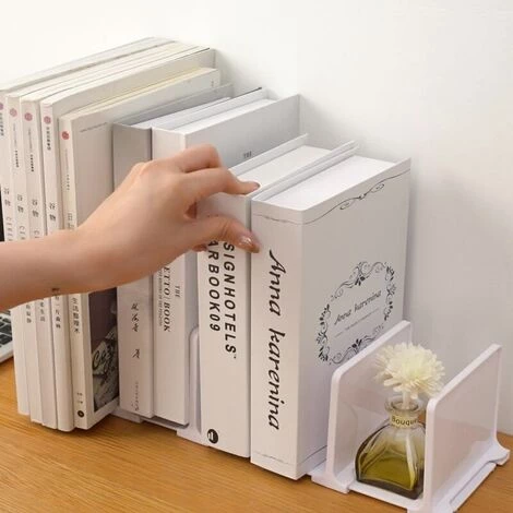 FUIENKO Porte-livre En Plastique Antidérapant Pour Bureau, Organisateur Réglable Pour étagères, Pour Livres, Films, Vidéo, Cosmétique,White 4 FUIENKO Porte-livre En Plastique Antidérapant Pour Bureau, Organisateur Réglable Pour étagères, Pour Livres, Films, Vidéo, Cosmétique,White – Image 2