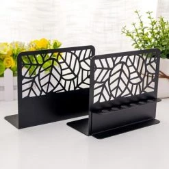 FUIENKO Support De Livre En Métal En Forme De Feuille Insérée, Télescopique Et Pliable En Forme De L, Papeterie De Bureau Pour étudiants, 2 Pièces, EM88,Black,Espagne