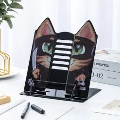 FUIENKO Étagère à Livres En Forme De Chat Mignon De Dessin Animé A4, Support Réglable En Forme De L Pour Tablette Pc Et Téléphone Portable, Organisateur De Livres,black