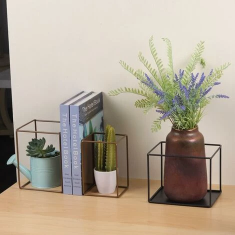 FUIENKO Support De Livre Au Design Géométrique, étagère De Rangement En Fer Pour Album Photo, Serre-livres,Brown D 5 FUIENKO Support De Livre Au Design Géométrique, étagère De Rangement En Fer Pour Album Photo, Serre-livres,Brown D – Image 3