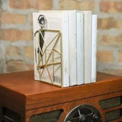 FUIENKO Serre-livres Géométriques Avec Finition Mate, 2 Pièces, Bouchons De Livre Décoratifs En Fer Industriel/domestique/bureau, Décor D'étagère Créatif, Décor Rustique,gold -Petit rangement Soldes Magasin 68244351 3