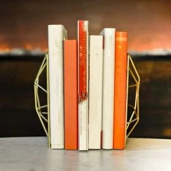 FUIENKO Serre-livres Géométriques Avec Finition Mate, 2 Pièces, Bouchons De Livre Décoratifs En Fer Industriel/domestique/bureau, Décor D'étagère Créatif, Décor Rustique,gold -Petit rangement Soldes Magasin 68244351 5