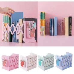 FUIENKO Porte-livre élégant à 3 Grilles En Maille Métallique, Serre-livres Réglable Avec Porte-stylo De Dessin Animé,light Pink -Petit rangement Soldes Magasin 68244524 5