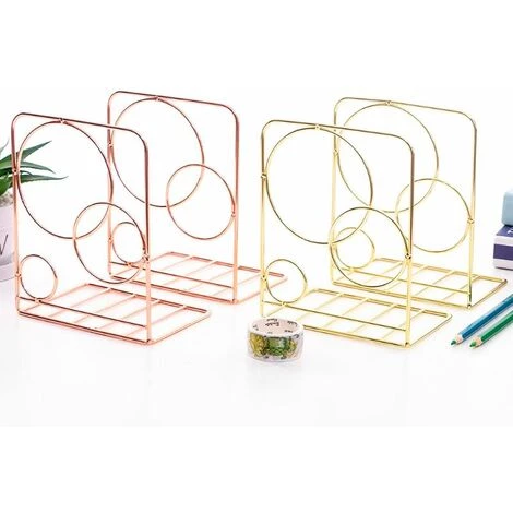 FUIENKO Serre-livres De Bureau En Métal, 1 Paire, Organisateur De Bureau, Support, étagère, Bibliothèque,Rose Gold 5 FUIENKO Serre-livres De Bureau En Métal, 1 Paire, Organisateur De Bureau, Support, étagère, Bibliothèque,Rose Gold – Image 3