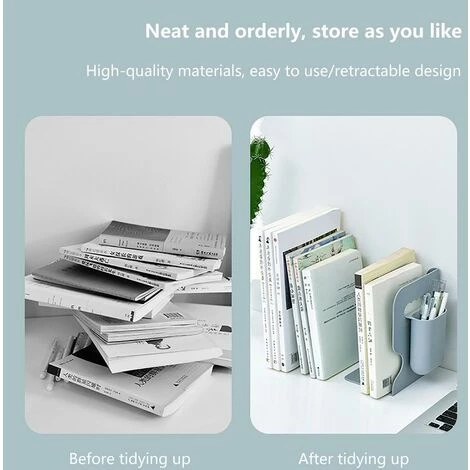 FUIENKO Serre-livres Rétractables Réglables, étagère Extensible Avec Porte-stylo 2 Compartiments, Organisateur De Bureau, Accessoires De Bureau,white,CN 6 FUIENKO Serre-livres Rétractables Réglables, étagère Extensible Avec Porte-stylo 2 Compartiments, Organisateur De Bureau, Accessoires De Bureau,white,CN – Image 4